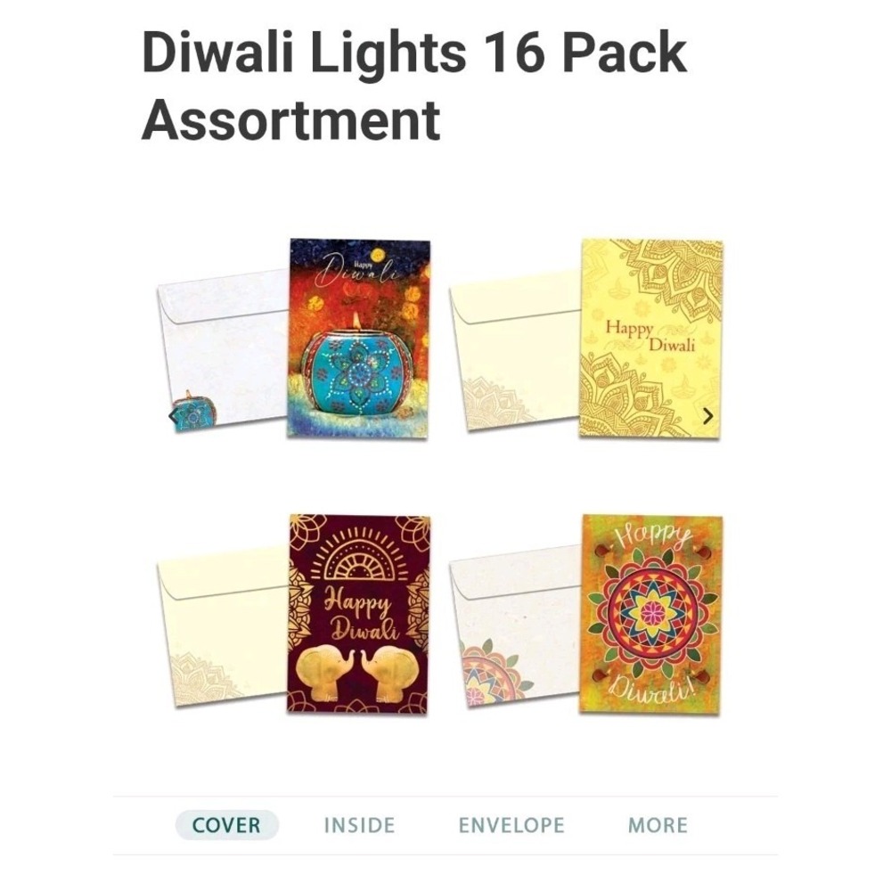 Lot of 16 Tree-Free Greetings Diwali Greeting Cards - Artful Designs w/ Envelope